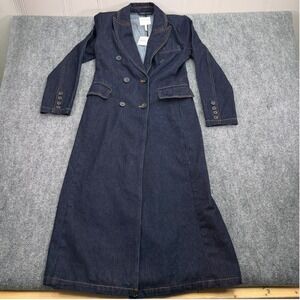 AVEC LES FILLES Denim Coat Womens Medium Raw Indigo Double Breasted Peak Lapel